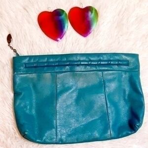 Vintage Leather Clutch & Rainbow Heart Earrings